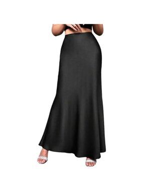 Women's Satin High Waist A-Line Maxi Skirt Elegant Wedding Party Flowy Midi